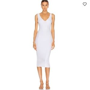 Enza Costa White Ribbed V-Neck Midi Dress
